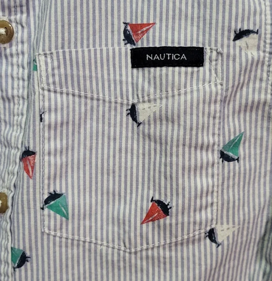 Striped Short Sleeve Shirt with Sailboat Print - Picture 3 of 6